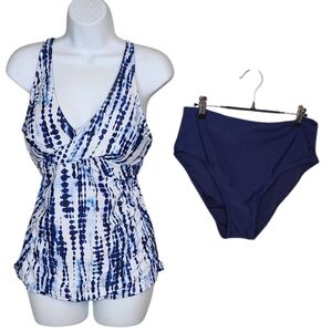 Younique Blue & White Tummy Control Tankini Set Size Large NWT
